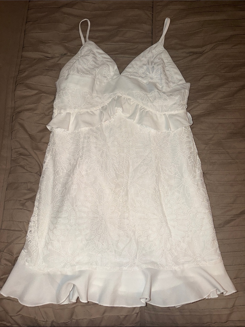Gianni Bini White Lace Ruffle Mini Dress